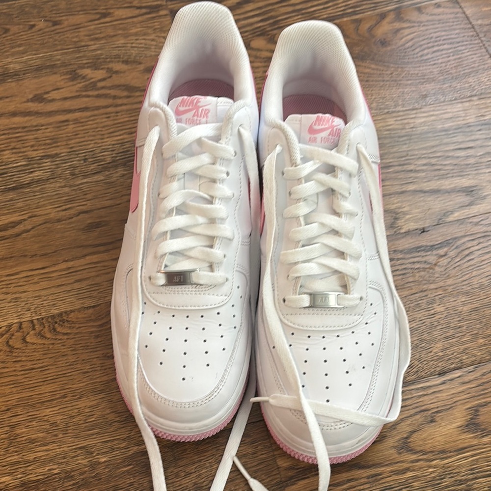 Nike Men White and Pink Air Force 1